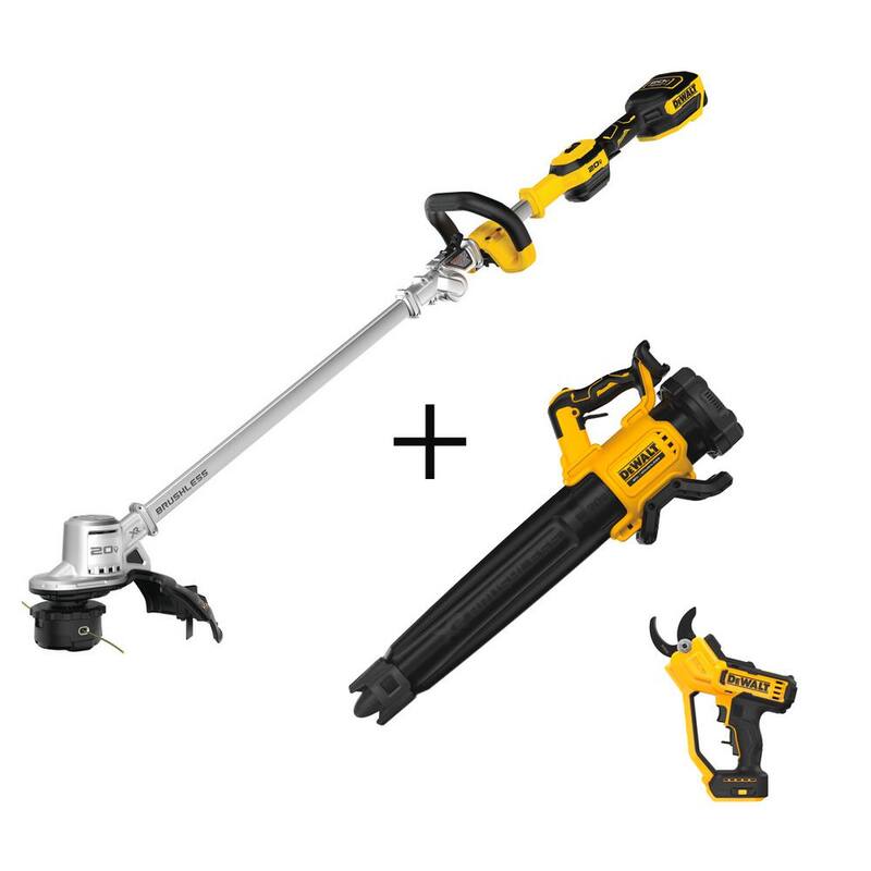 DEWALT 20V MAX Brushless Cordless Battery Powered String Trimmer Kit, Cordless Leaf Blower & Pruner (Tools Only) - DCST922P1W22320