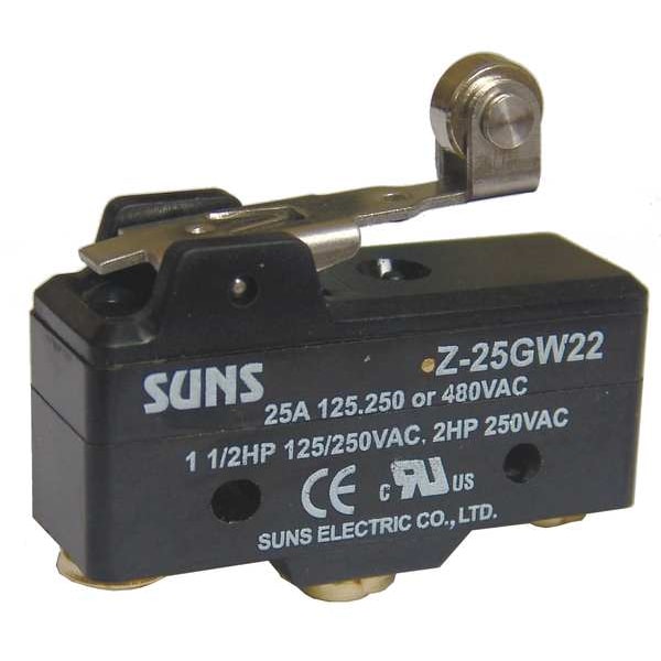 Interruptor de acción rápida industrial Zoro Select, rodillo de bisagra, actuador de palanca, SPDT, clasificación de contacto de 25A @ 480V CA - 5JEG3