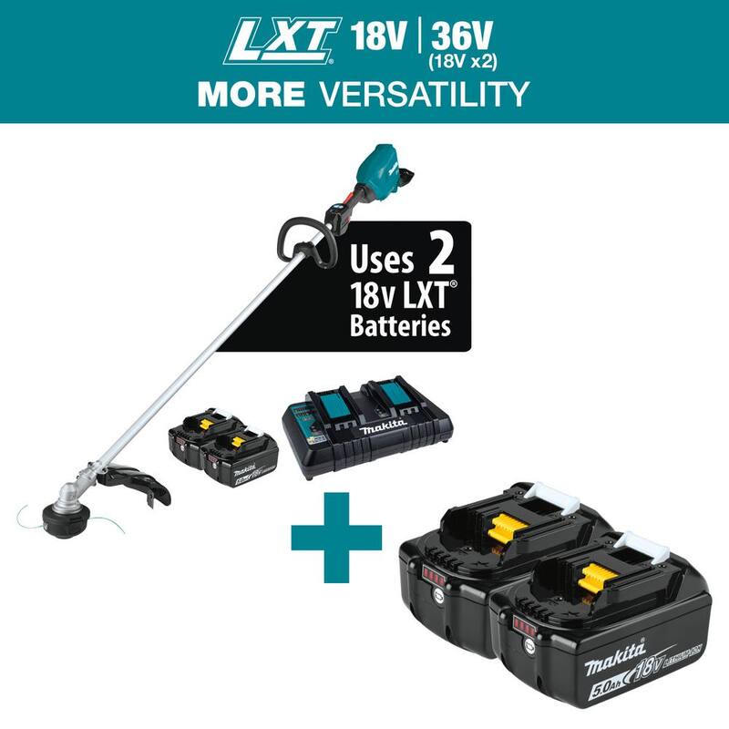 Makita LXT 18V X2 (36V) Lithium-Ion Brushless Cordless String Trimmer Kit (5.0Ah) with LXT 18V Battery Pack 5.0 Ah (2-Pk) - XRU18PT-BL18502