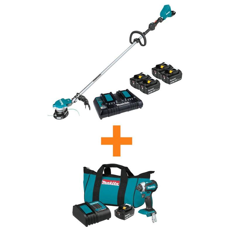 Makita 18V X2 (36V) LXT Cordless Li-Ion BL String Trimmer Kit (4 Batteries 5.0Ah) with Bonus Impact Driver Kit (3.0Ah Battery) - XRU15PT1-XDT131
