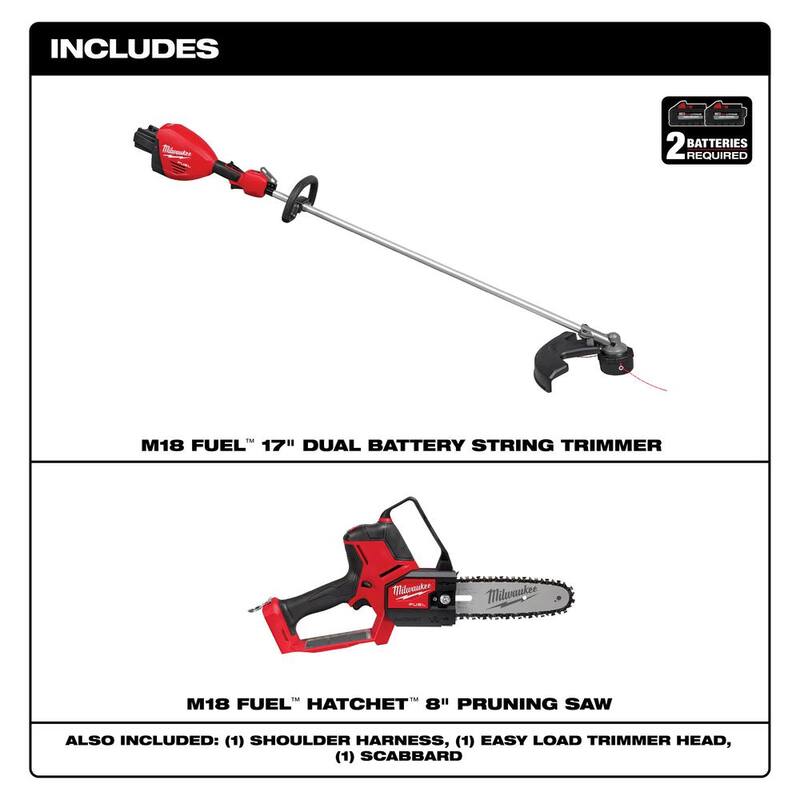 Milwaukee M18 FUEL 18V Brushless Cordless 17 in. Dual Battery Straight Shaft String Trimmer w/8 in. Hatchet Pruning Saw (2-Tool) - 3006-20-3004-20