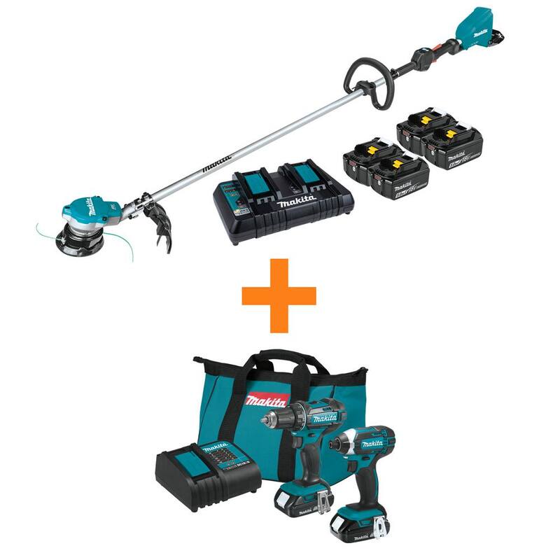 Makita 18V X2 (36V) LXT Cordless Li-Ion BL String Trim Kit (4 Batteries 5.0Ah) w/Bonus Driver-Drill/Impact Driver 2-Piece Kit - XRU15PT1CT25SYX