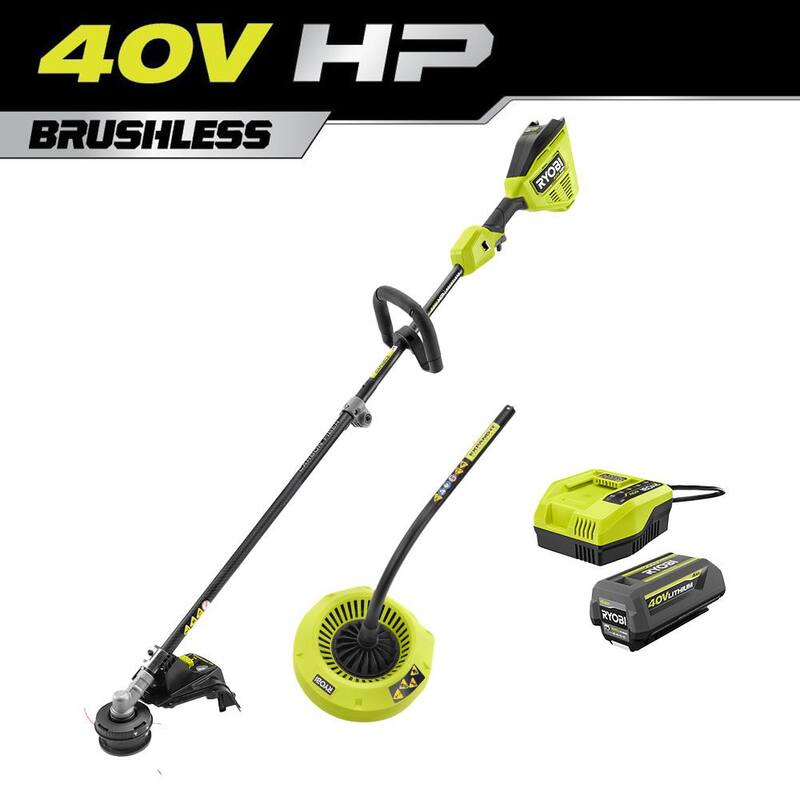 RYOBI 40V HP Brushless 16 in. Cordless Attachment Capable String Trimmer & Gutter Blower w/4.0 Ah Battery & Charger - RY40HPST01K-RYGUT