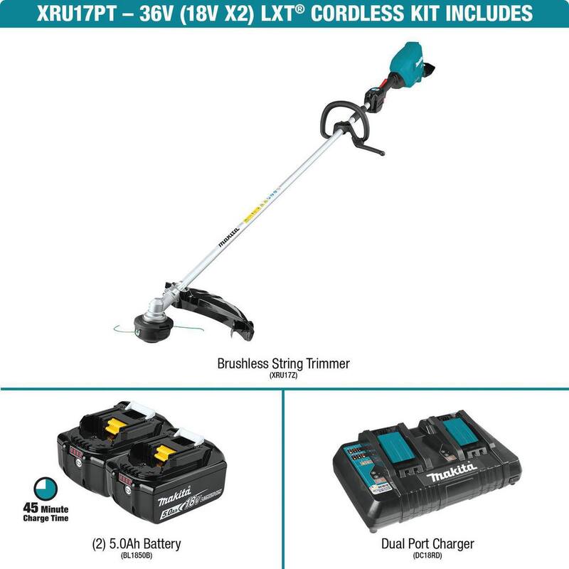 Makita LXT 18V X2 (36V) Lithium-Ion Brushless Cordless String Trimmer Kit (5.0 Ah) with LXT 18V Battery 5.0 Ah (2-Pack) - XRU17PT-BL18502