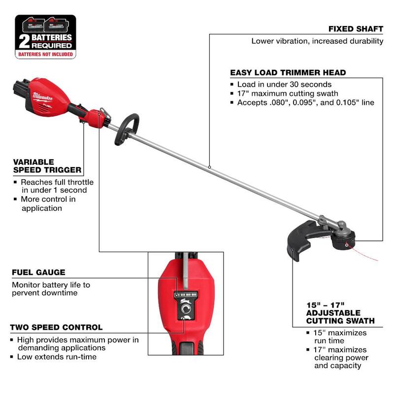 Milwaukee M18 FUEL 18V Brushless Cordless 17 in. Dual Battery Straight Shaft String Trimmer w/M18 FUEL 16 in. Chainsaw (2-Tool) - 3006-20-2727-20
