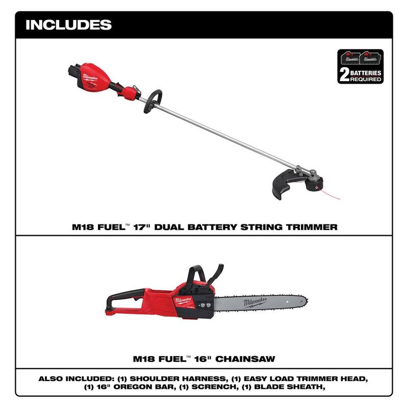 Milwaukee M18 FUEL 18V Brushless Cordless 17 in. Dual Battery Straight Shaft String Trimmer w/M18 FUEL 16 in. Chainsaw (2-Tool) - 3006-20-2727-20