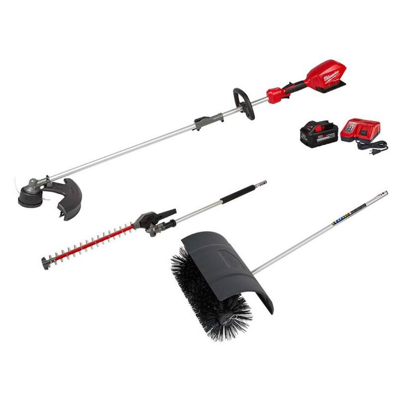 Milwaukee M18 FUEL 18V Lithium-Ion Brushless Cordless QUIK-LOK String Trimmer 8Ah Kit w/Bristle Brush & Hedge Trimmer Attachments - 2825-21ST-49-16-2741-49-16-2719