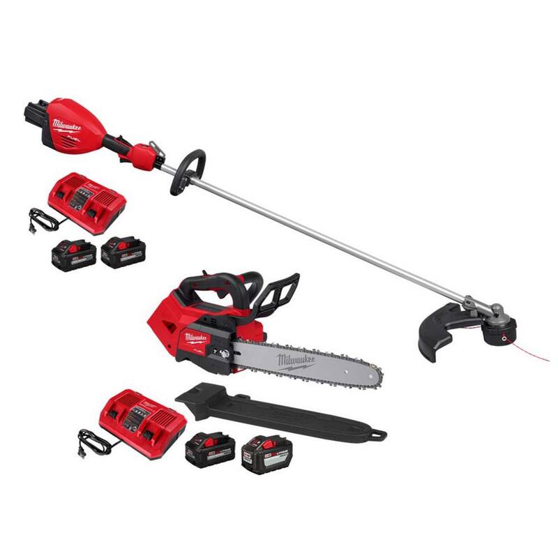 Milwaukee M18 FUEL 18V Brushless Cordless 17 in. Dual Battery String Trimmer w/Top Handle Chainsaw, (4) Battery, (2) Charger - 3006-22-2826-22T
