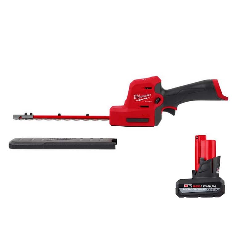 Milwaukee M12 FUEL 8 in. 12V Lithium-Ion Brushless Cordless Battery Hedge Trimmer w/5.0 Ah High Output Battery - 2533-20-48-11-2450