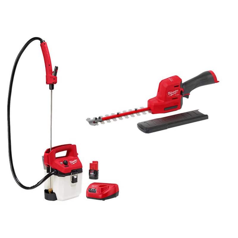 Milwaukee M12 FUEL 8 in. 12V Lithium-Ion Brushless Cordless Battery Hedge Trimmer w/M12 1 Gal. Handheld Sprayer Kit (2-Tool) - 2533-20-2528-21G1