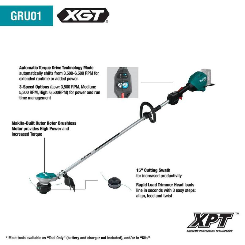 Makita XGT 40V max Brushless Cordless 15 in. String Trimmer Kit (4.0 Ah) with XGT 40V Max 4.0Ah Battery - GRU01M1-BL4040