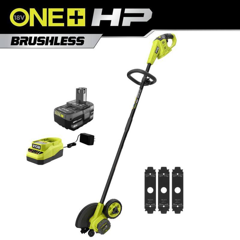 RYOBI ONE+ HP 18V Brushless Edger with 3 Extra Edger Blades, 4.0 Ah Battery, and Charger - P2312-AC3