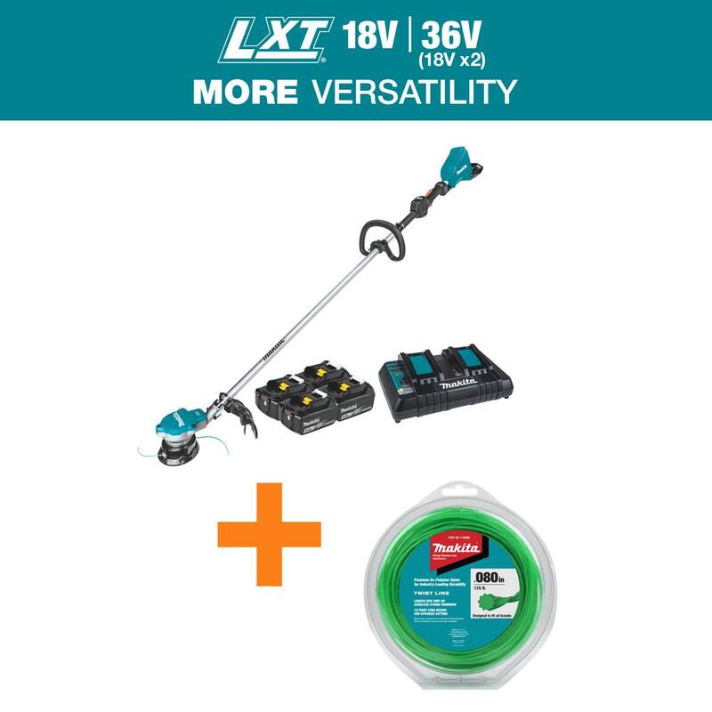 Makita 18V X2 (36V) LXT Lithium-Ion Brushless Cordless String Trimmer Kit with 4 Batteries (5.0Ah) & Trimmer Line, 0.080", 175' - XRU15PT1-T03866