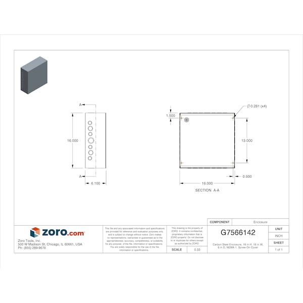 Nvent Hoffman Steel Electrical Enclosures, 16 in H, 6 in D, 16 in W, NEMA 1, Screw On - ASE16X16X6
