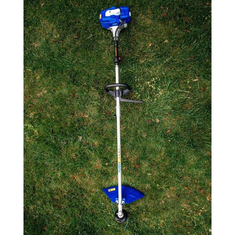WILD BADGER POWER 26 cc 2-Stroke 2-in-1 Gas Full Crank Straight Shaft Grass Trimmer with Brush Cutter Blade and Bonus Harness - WB26BCI
