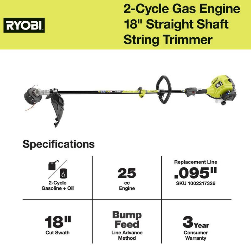 RYOBI 25 cc 2-Stroke Attachment Capable Full Crank Straight Gas Shaft String Trimmer - RY253SS