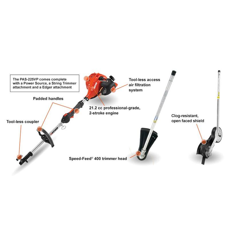ECHO 21.2 cc Gas 2-Stroke Attachment Capable Straight Shaft String Trimmer with Speed-Feed Head and Curved Shaft Edger Kit - PAS-225VP