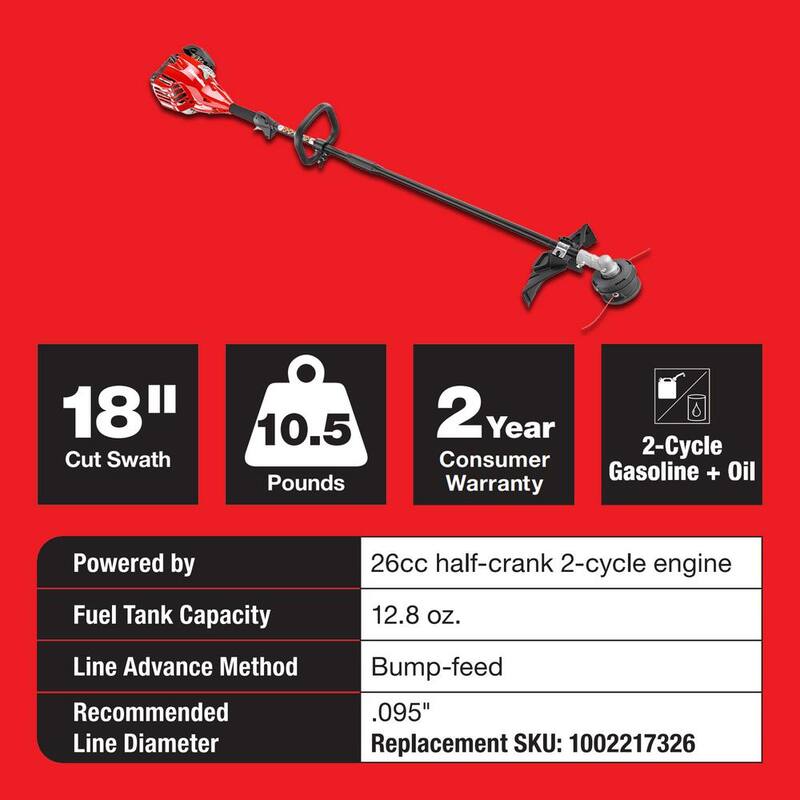 Homelite 2-Stroke 26 cc Straight Shaft Gas Trimmer - UT26SSL3vnm