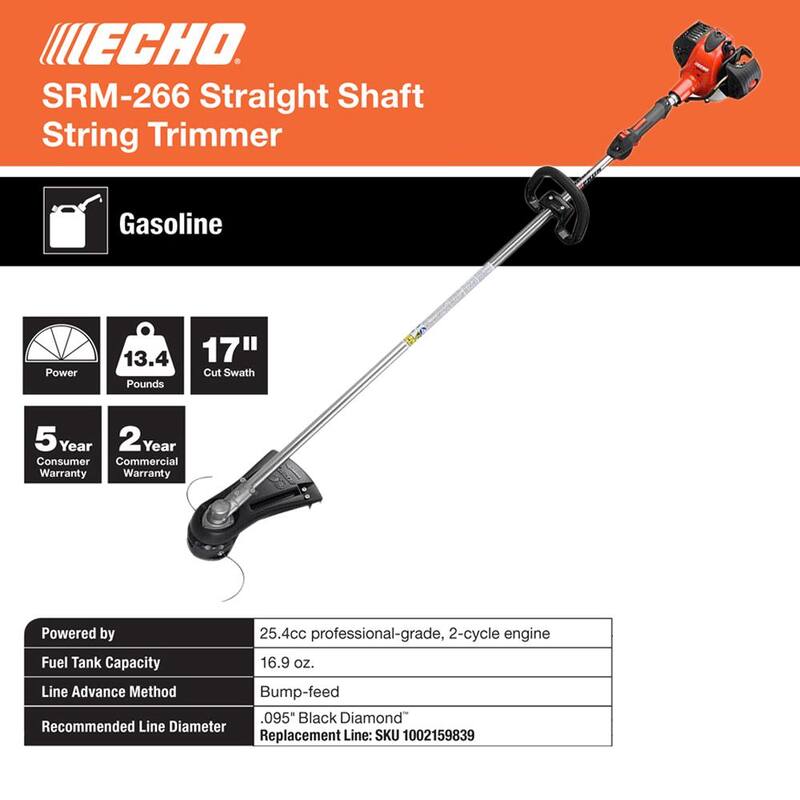ECHO 25.4 cc Gas 2-Stroke Straight Shaft String Trimmer - SRM-266