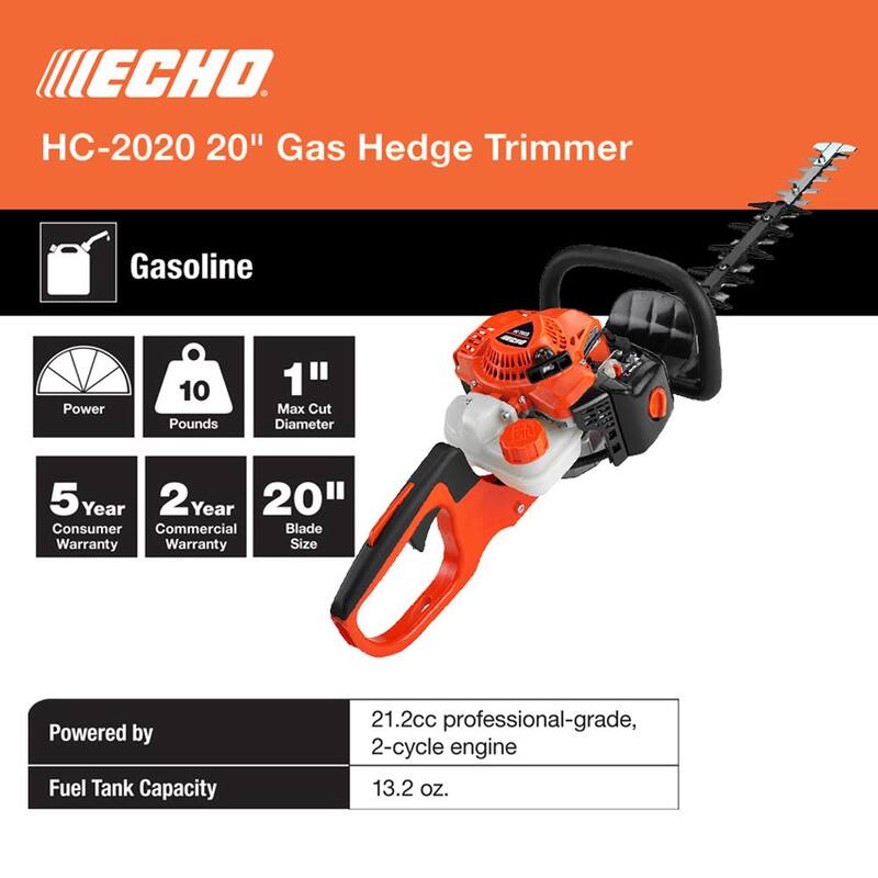 ECHO 20 in. 21.2 cc Gas 2-Stroke Hedge Trimmer - HC-2020