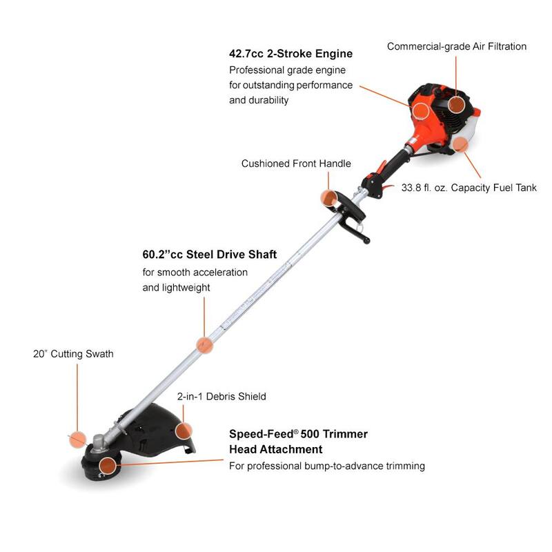 ECHO 42.7 cc Gas 2-Stroke Straight Shaft Pro String Trimmer with 20 in. Cutting Swath and High Capacity Speed-Feed 500 Head - SRM-410X