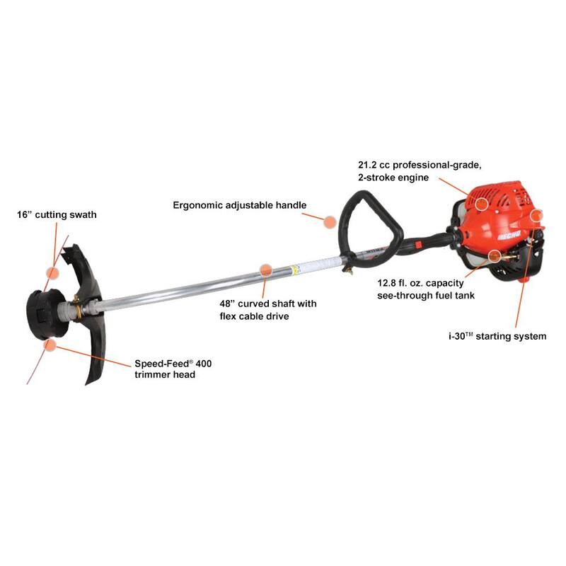 ECHO 21.2 cc Gas 2-Stroke Curved Shaft String Trimmer with Speed-Feed Head - GT-225SF