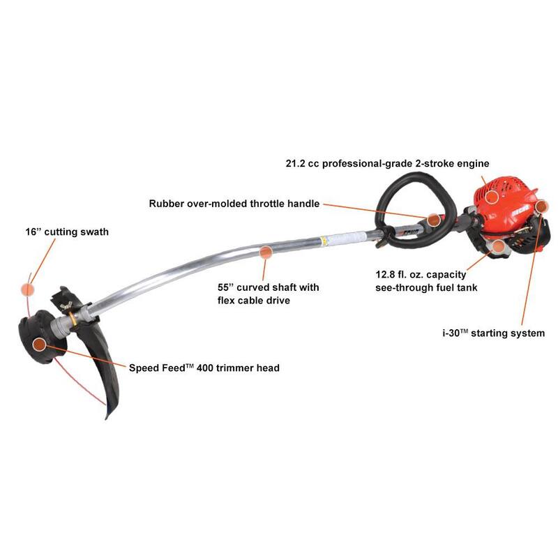 ECHO 21.2 cc Gas 2-Stroke Extended Length Curved Shaft String Trimmer - GT-225L
