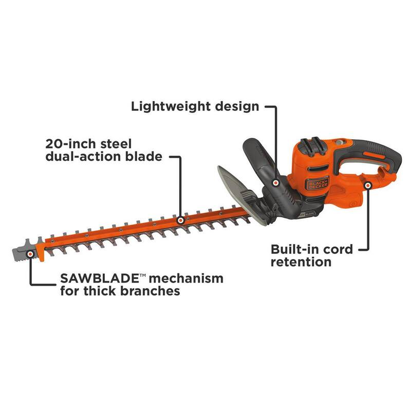 BLACK+DECKER 20 in. 3.8 AMP Corded Dual Action Electric Hedge Trimmer with Saw Blade Tip - BEHTS300