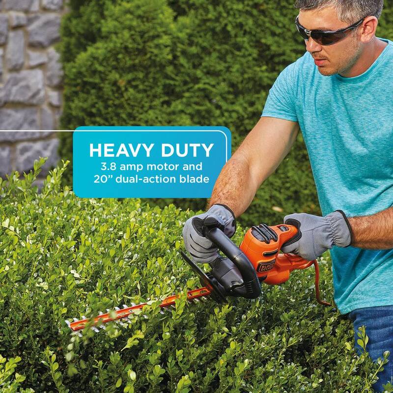 BLACK+DECKER 20 in. 3.8 AMP Corded Dual Action Electric Hedge Trimmer with Saw Blade Tip - BEHTS300