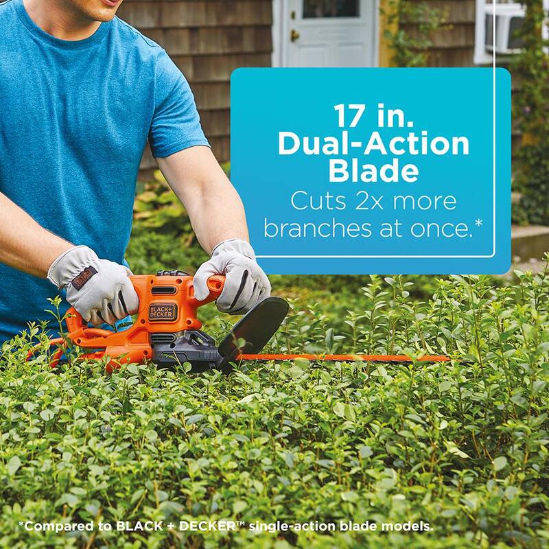 BLACK+DECKER 17 in. 3.2 Amp Corded Dual Action Electric Hedge Trimmer - BEHT150