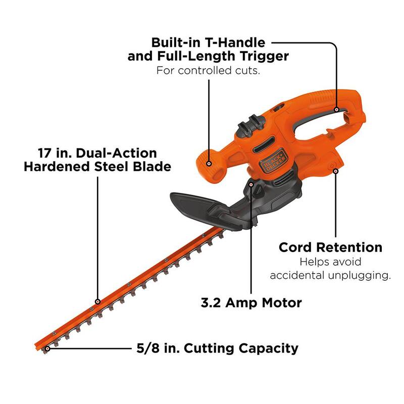 BLACK+DECKER 17 in. 3.2 Amp Corded Dual Action Electric Hedge Trimmer - BEHT150