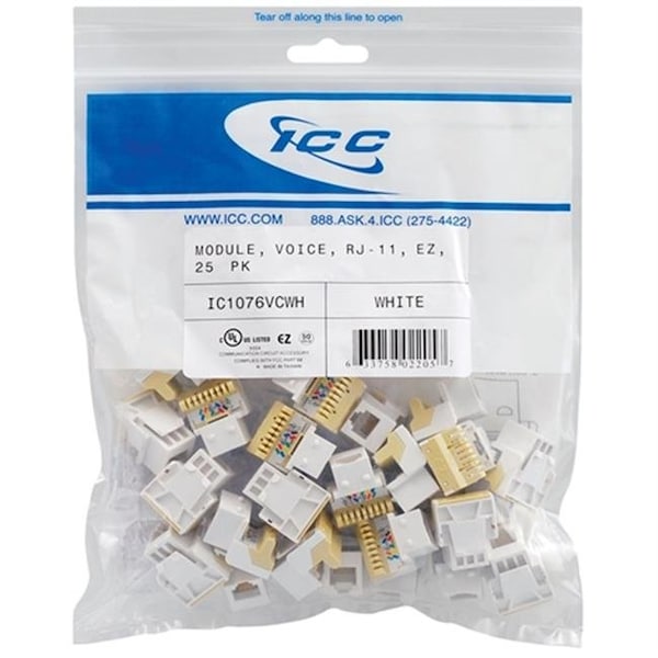 Icc ICC IC1076VCWH Cat 3 EZ Modular Connector; White - IC1076VCWH