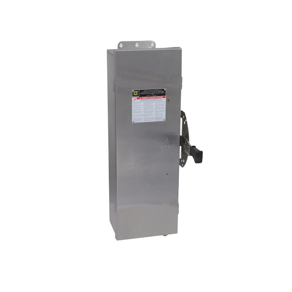 Interruptor de seguridad de Square D, de doble tiro, no fusible, 100A, 600V, 3 polos, 100HP, NEMA 4, 4X, 5, acero 304 - DTU363DS.