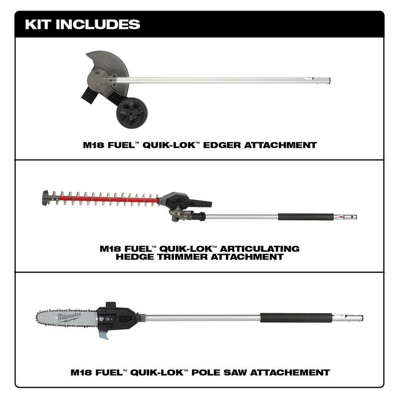 Milwaukee M18 FUEL QUIK-LOK 10 in. Pole Saw Attachment, 8 in. Edger Attachment and Hedge Trimmer Attachment (3-Tool) - 49-16-2720-49-16-2719-49-16-2718