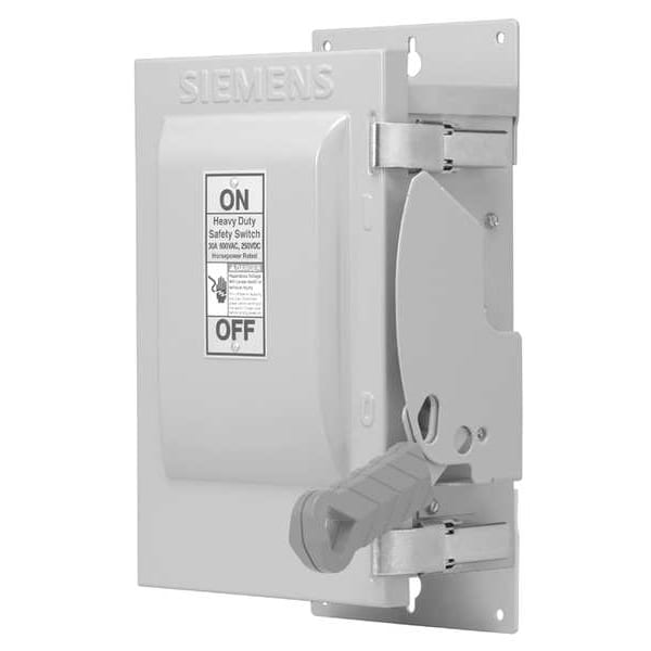 Interruptor de seguridad no fusible Siemens, servicio pesado, 600V CA, 3 polos, 30 A, NEMA 3R - HNF361J.