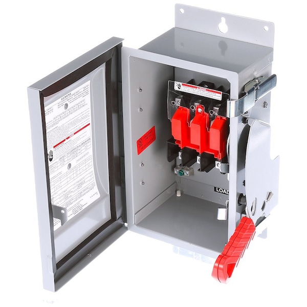Interruptor de seguridad no fusible Siemens, servicio pesado, 600V CA, 3 polos, 30 A, NEMA 3R - HNF361J.