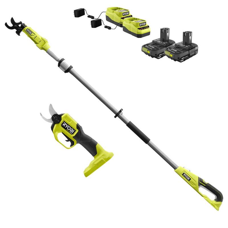 RYOBI ONE+ HP 18V Brushless Cordless Pruner and Cordless Pole Lopper with (2) 2.0 Ah Batteries and (2) Chargers - P2550-P2560