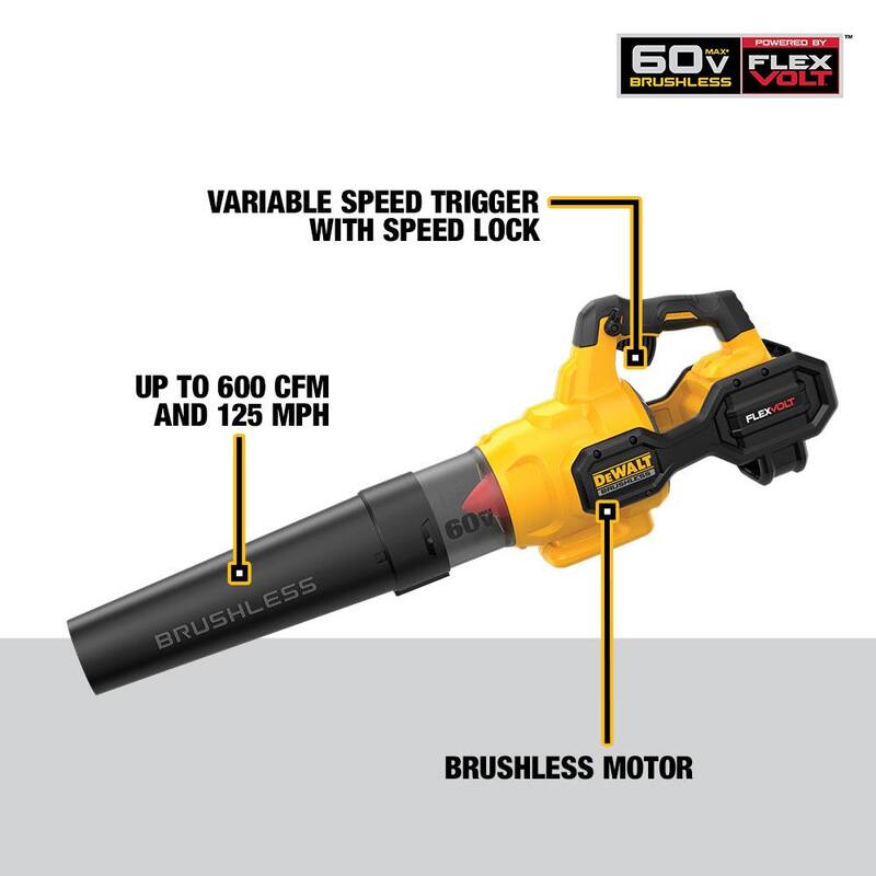 DEWALT FLEXVOLT 60V MAX 125 MPH 600 CFM Brushless Cordless Battery Powered Blower Kit with (1) FLEXVOLT 3 Ah Battery & Charger - DCBL772X1