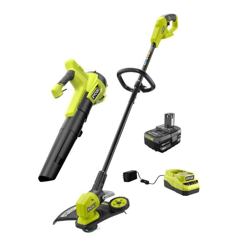 RYOBI ONE+ 18V Cordless Battery String Trimmer/Edger and Jet Fan Blower Combo Kit (2-Tools) with 4.0 Ah Battery and Charger - PCLCK202K