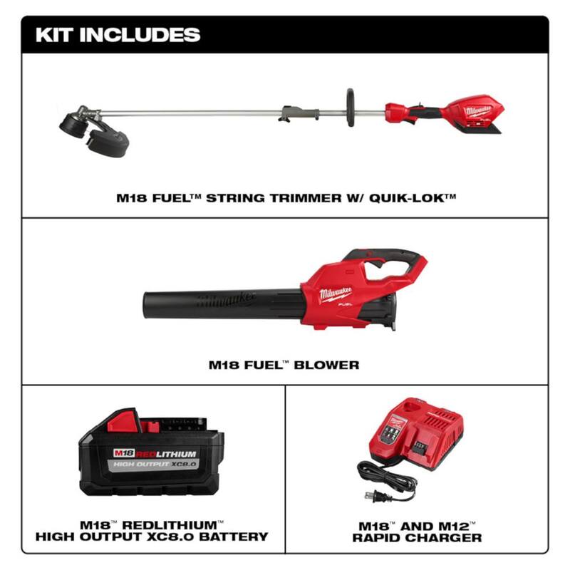 Milwaukee M18 FUEL 18V Lithium-Ion Brushless Cordless QUIK-LOK String Trimmer/Blower Combo Kit with Battery & Charger (2-Tool) - 3000-21