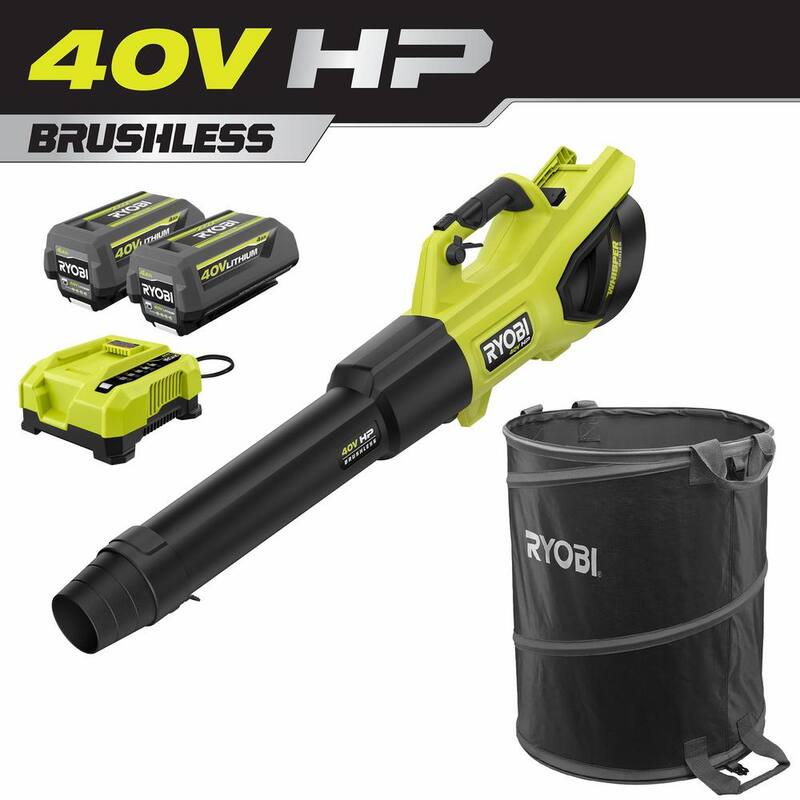 RYOBI 40V HP Brushless Whisper Series 730 CFM Cordless Leaf Blower and Lawn & Leaf Bag w/ (two) 4.0 Ah Battery & Charger - RY404100-LB