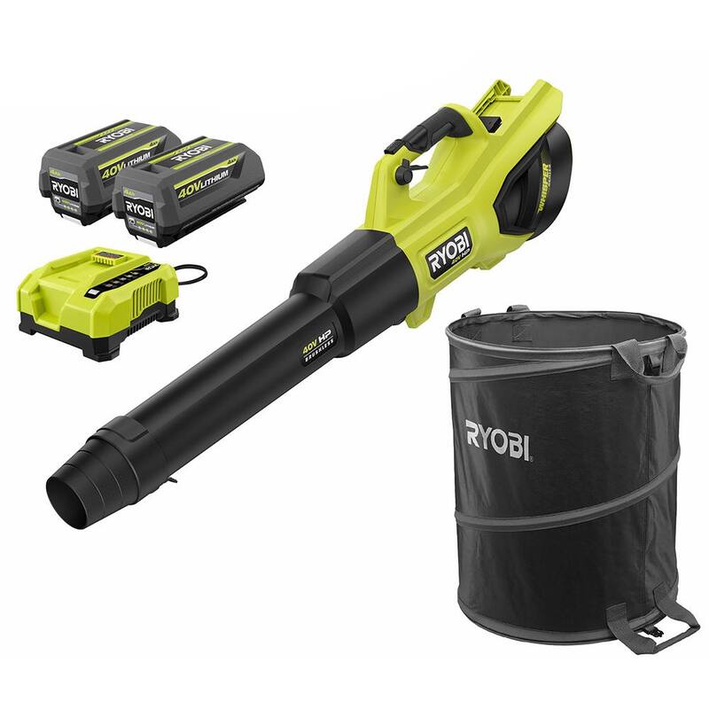 RYOBI 40V HP Brushless Whisper Series 730 CFM Cordless Leaf Blower and Lawn & Leaf Bag w/ (two) 4.0 Ah Battery & Charger - RY404100-LB