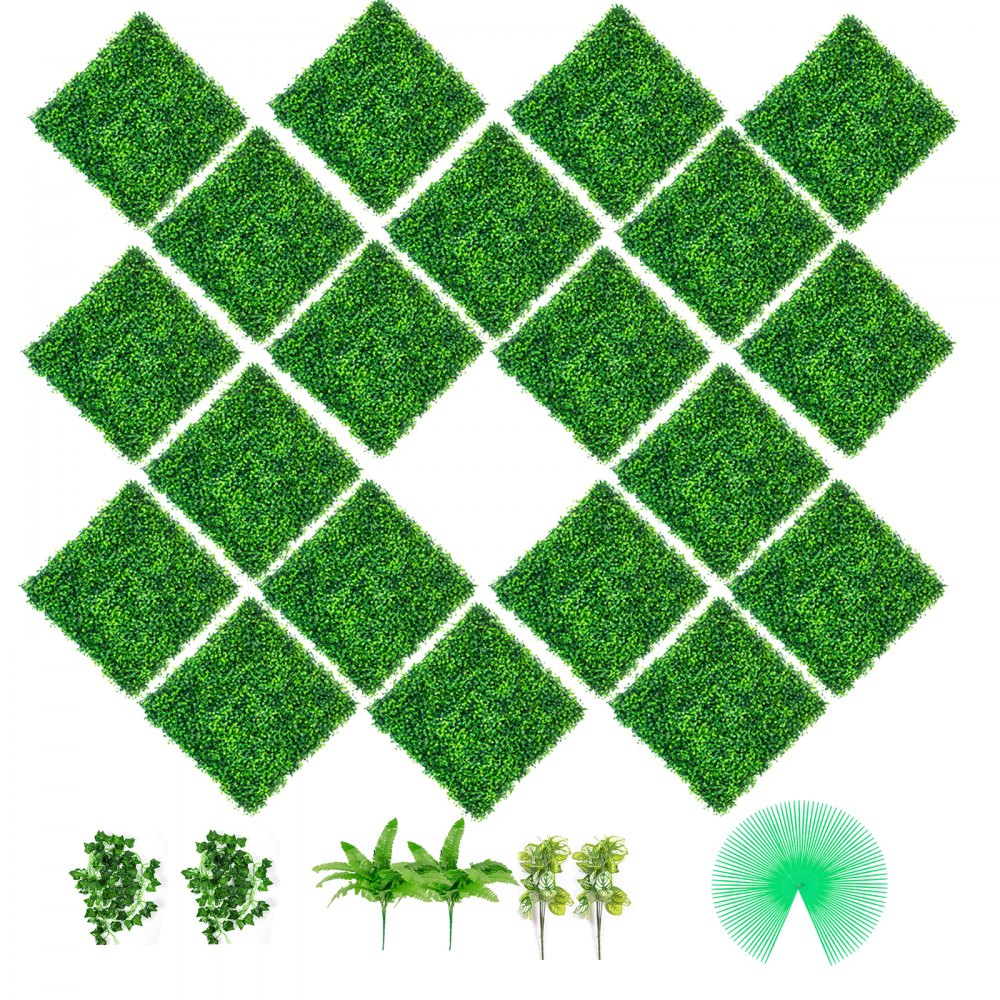 VEVOR Artificial Boxwood Panels, 20 PCS 20"x20" Boxwood Hedge Wall Panels, PE Artificial Grass Backdrop Wall 1.6", Privacy Hedge Screen for Decoration of Outdoor, Indoor, Garden, Fence, and Backyard - ML202020PC400OWRLV0