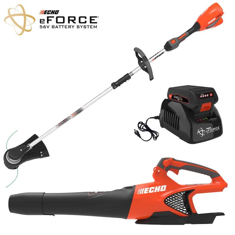 ECHO eFORCE 56V Cordless Battery 16 in. String Trimmer and 151 MPH 526 CFM Blower Combo Kit w/ 2.5Ah Battery & Charger 2-Tool - DCP-BVRVS1B