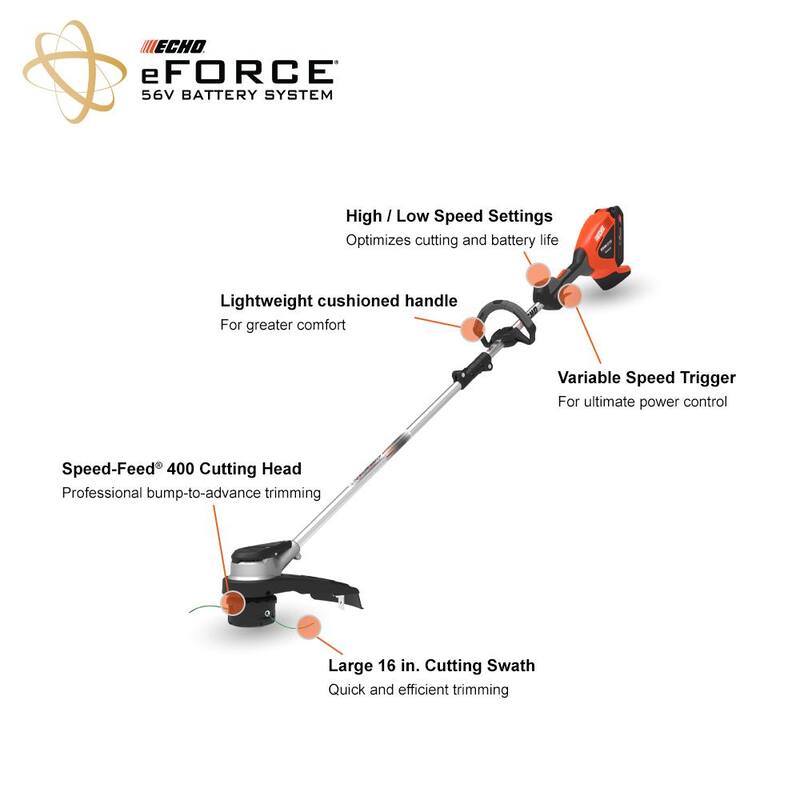 ECHO eFORCE 56V Cordless Battery 16 in. String Trimmer and 151 MPH 526 CFM Blower Combo Kit w/ 2.5Ah Battery & Charger 2-Tool - DCP-BVRVS1B