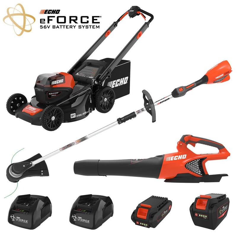 ECHO eFORCE 56V Cordless Battery Lawn Mower,String Trimmer & Blower Combo Kit w/ 2.5Ah and 5.0Ah Battery and Charger (3-Tool) - V-DABZAA