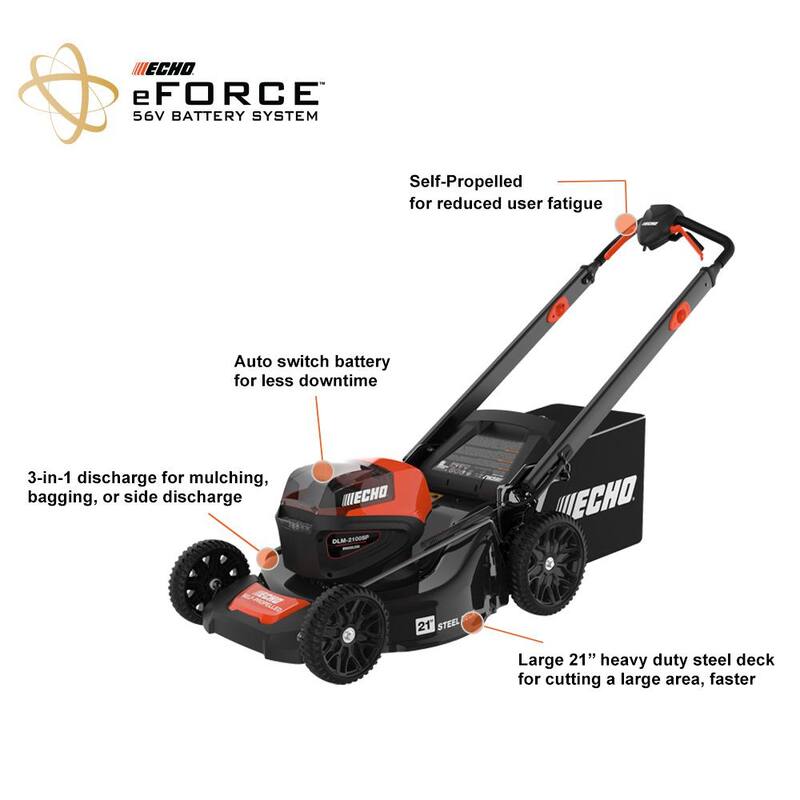 ECHO eFORCE 56-Volt Cordless Battery Lawn Mower, PAS Trimmer and Blower Combo Kit with 2 Batteries and 2 Chargers 3-Tool - V-DABAABBAA