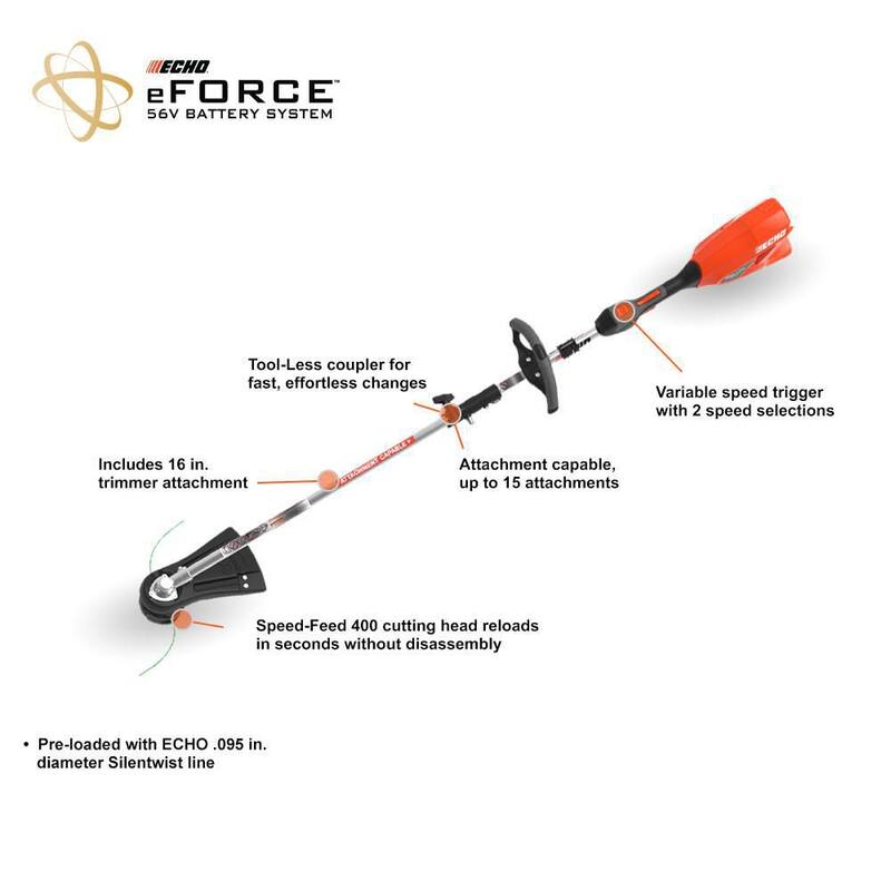 ECHO eFORCE 56-Volt Cordless Battery Lawn Mower, PAS Trimmer and Blower Combo Kit with 2 Batteries and 2 Chargers 3-Tool - V-DABAABBAA