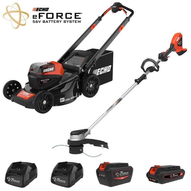 ECHO eFORCE 56-Volt Cordless Battery Lawn Mower and String Trimmer Combo Kit with 2 Batteries and 2 Chargers 2-Tool - V-DABRAB