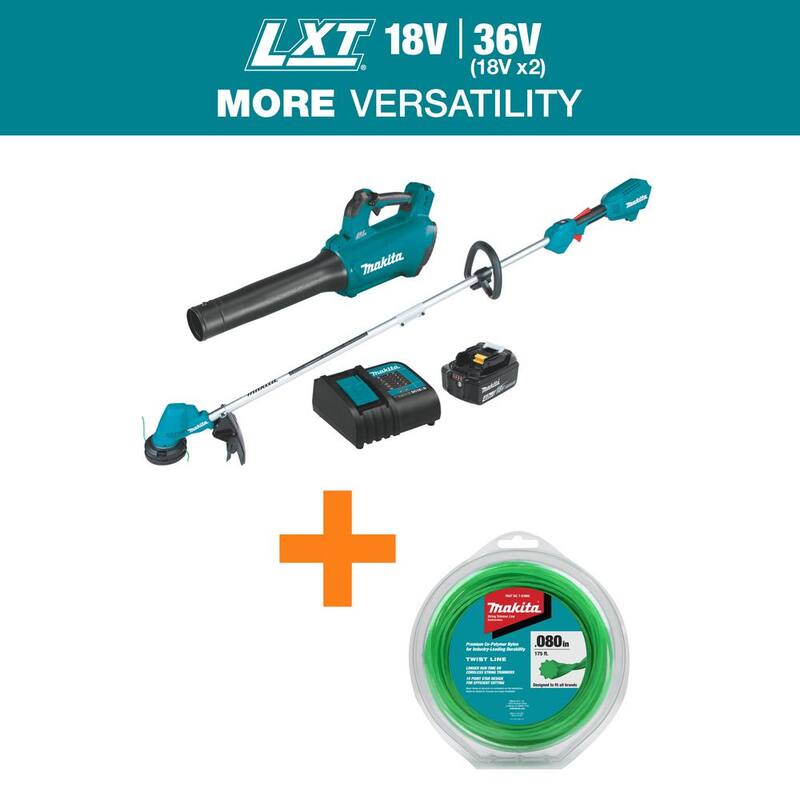 Makita LXT 18V Cordless Li-Ion Leaf Blower/String Trimmer Combo Kit 2-Tools 4.0Ah with 0.08 in. x 175 ft. Trimmer Line - XT287SM1-T03866